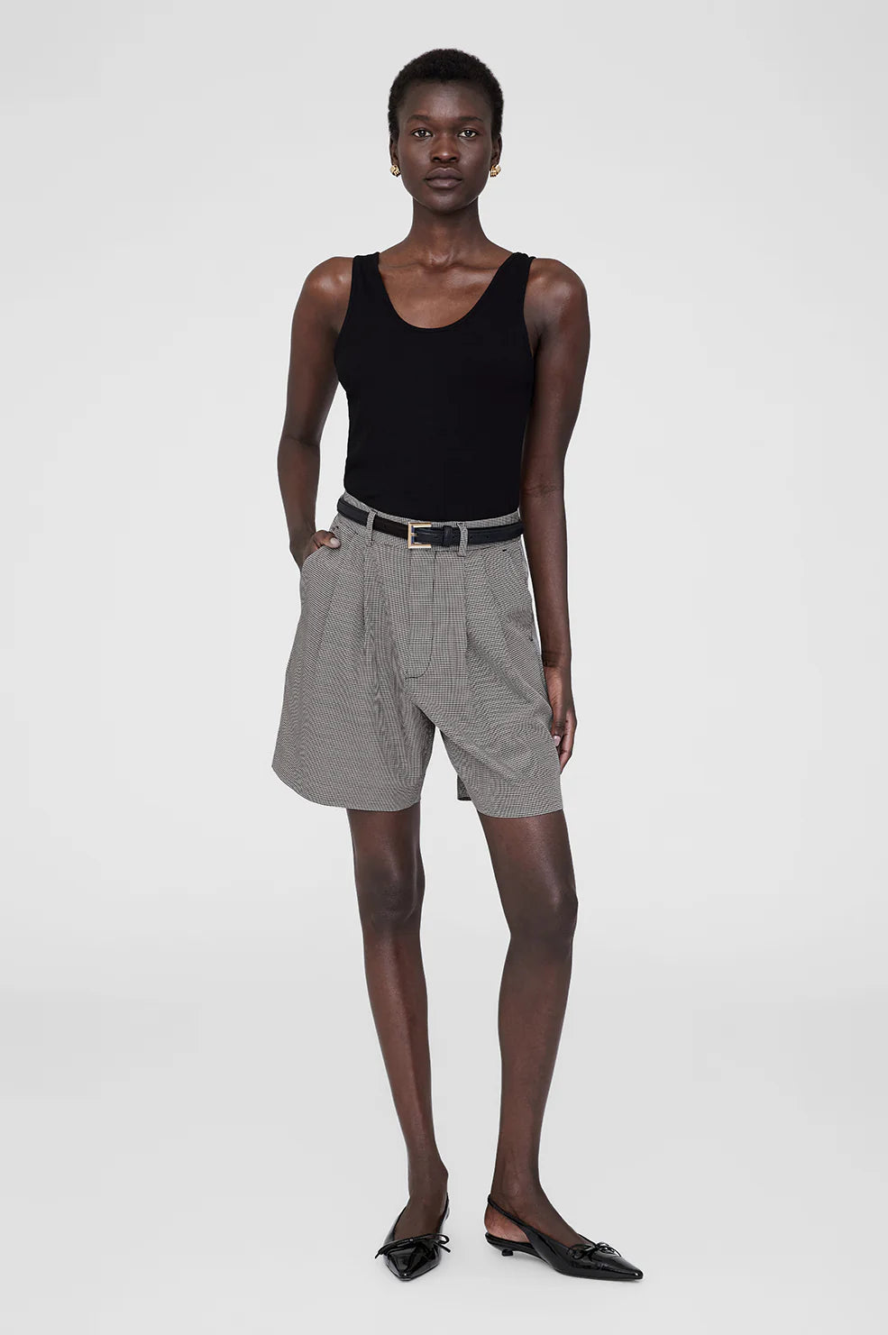 Carrie Short in Black and White Mini Houndstooth