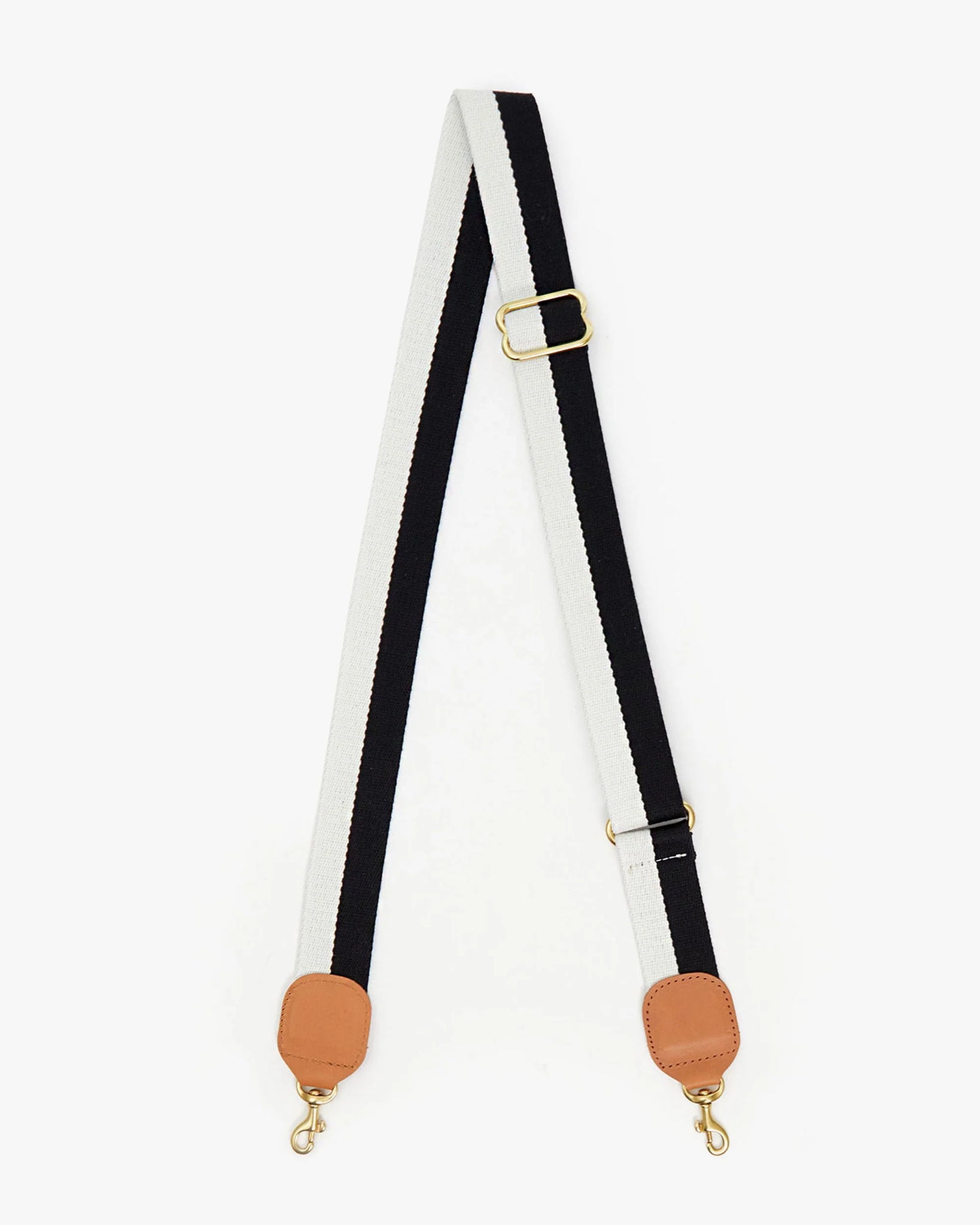 Adjustable Crossbody Strap in Black/Cream Stripe with Cuoio Tabs