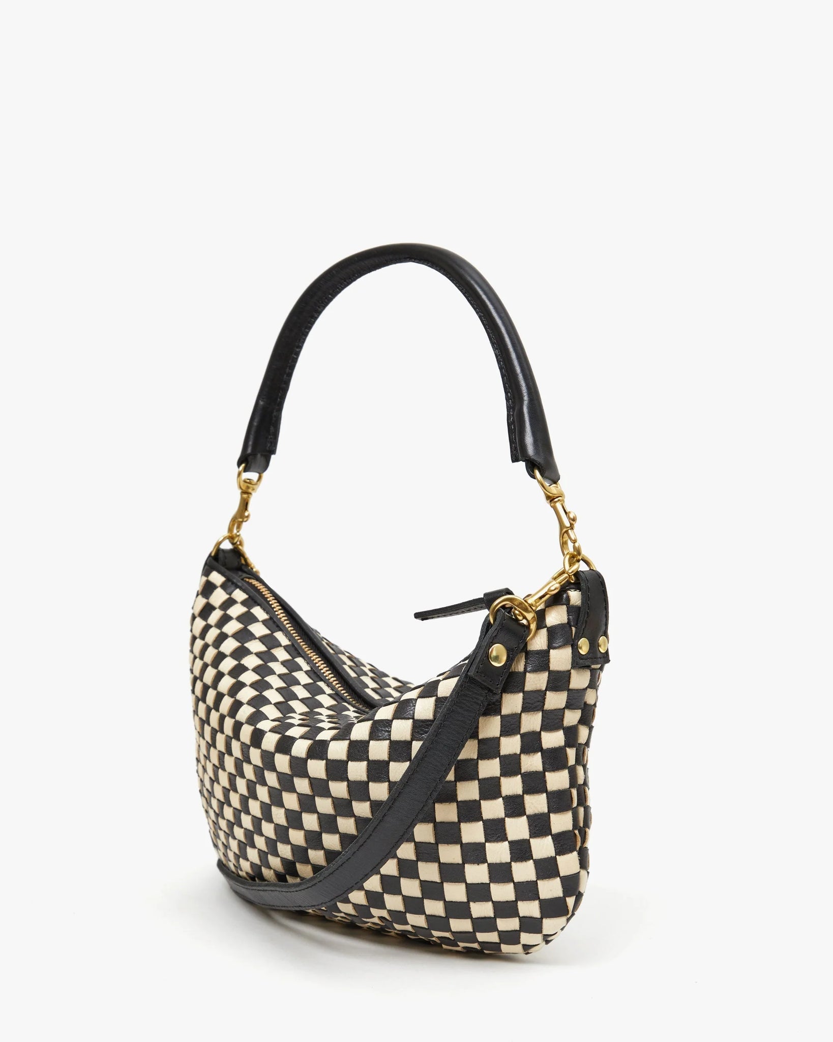 Petit Moyen Messenger in Black/Cream Woven Checker