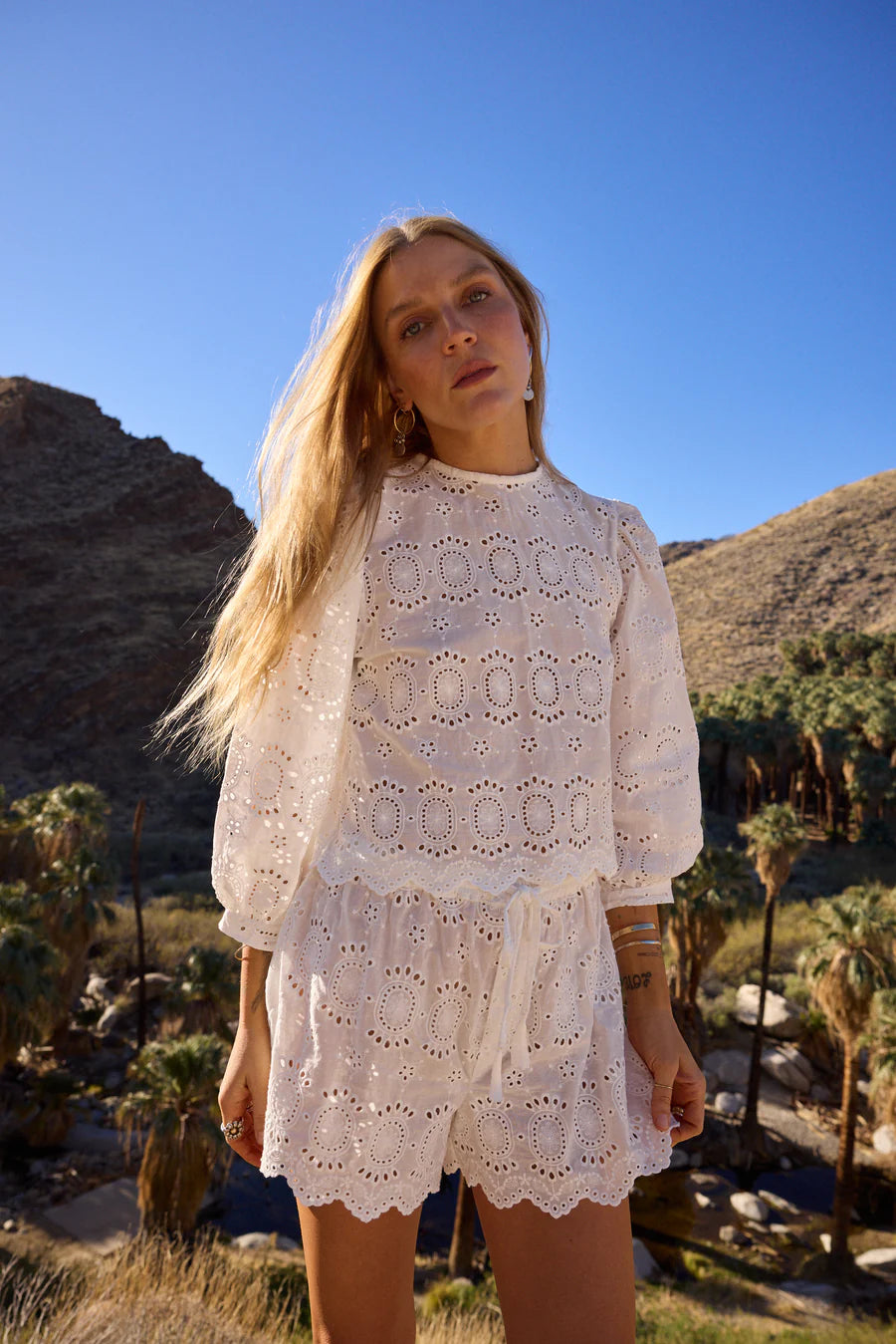 Lisa Top in Medallion Embroiderty Salt