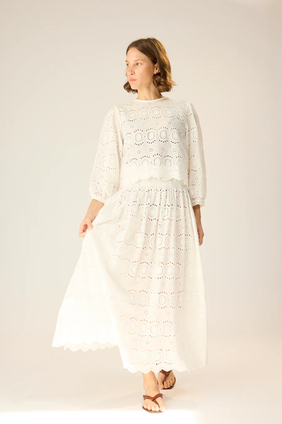 Lisa Top in Medallion Embroiderty Salt