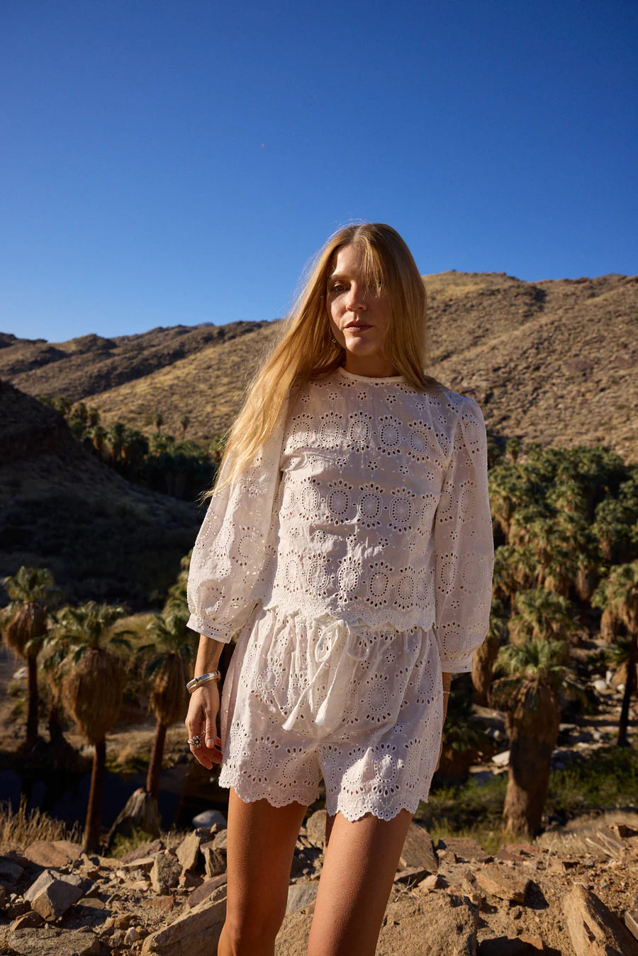 Lisa Top in Medallion Embroiderty Salt