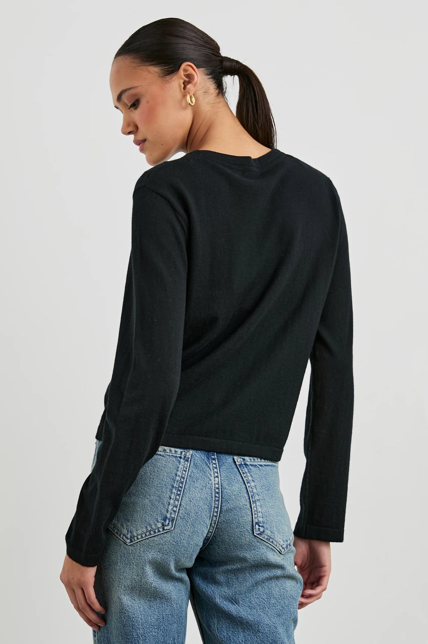 Cotton Cashmere Long Sleeve Tee in Black
