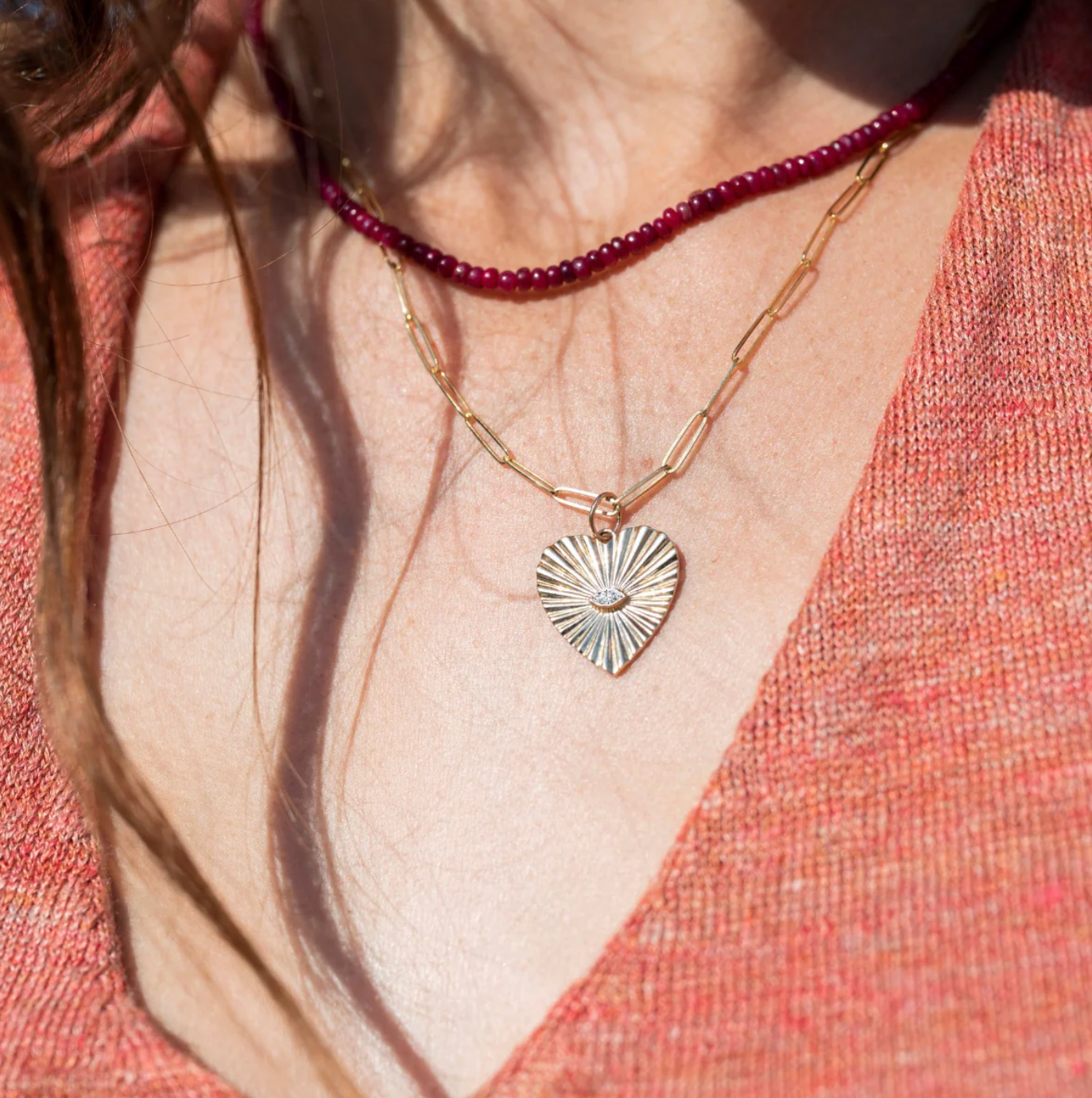 Diamond Sunbeam Heart Charm