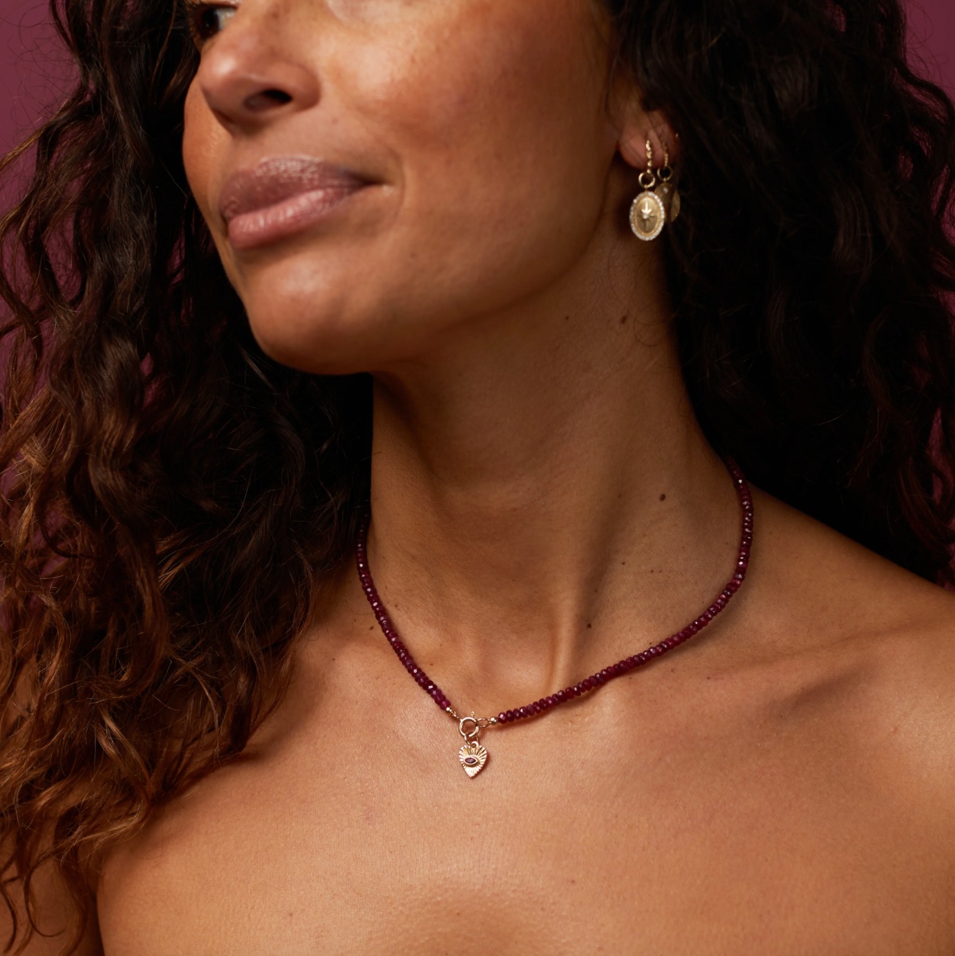 Mini Pink Tourmaline Sunbeam Heart Charm