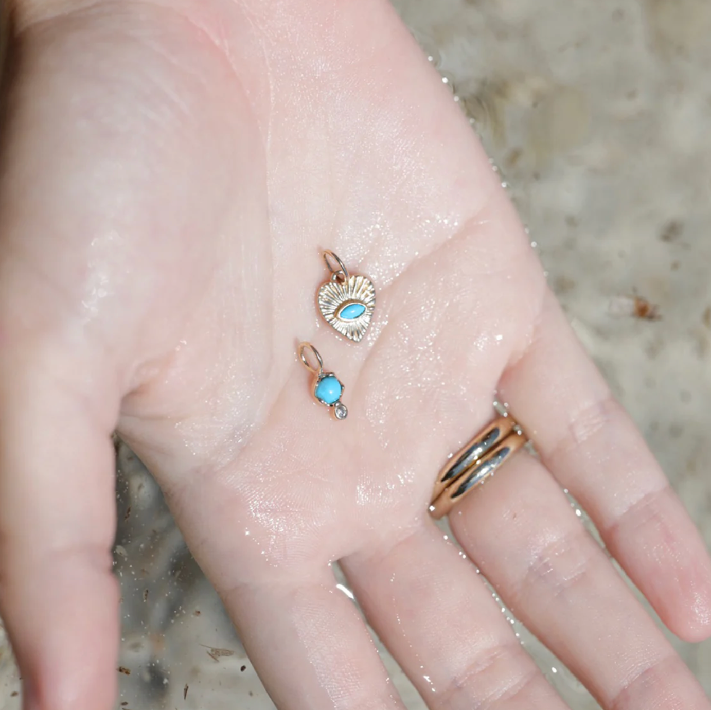 Mini Turquoise Sunbeam Heart Charm