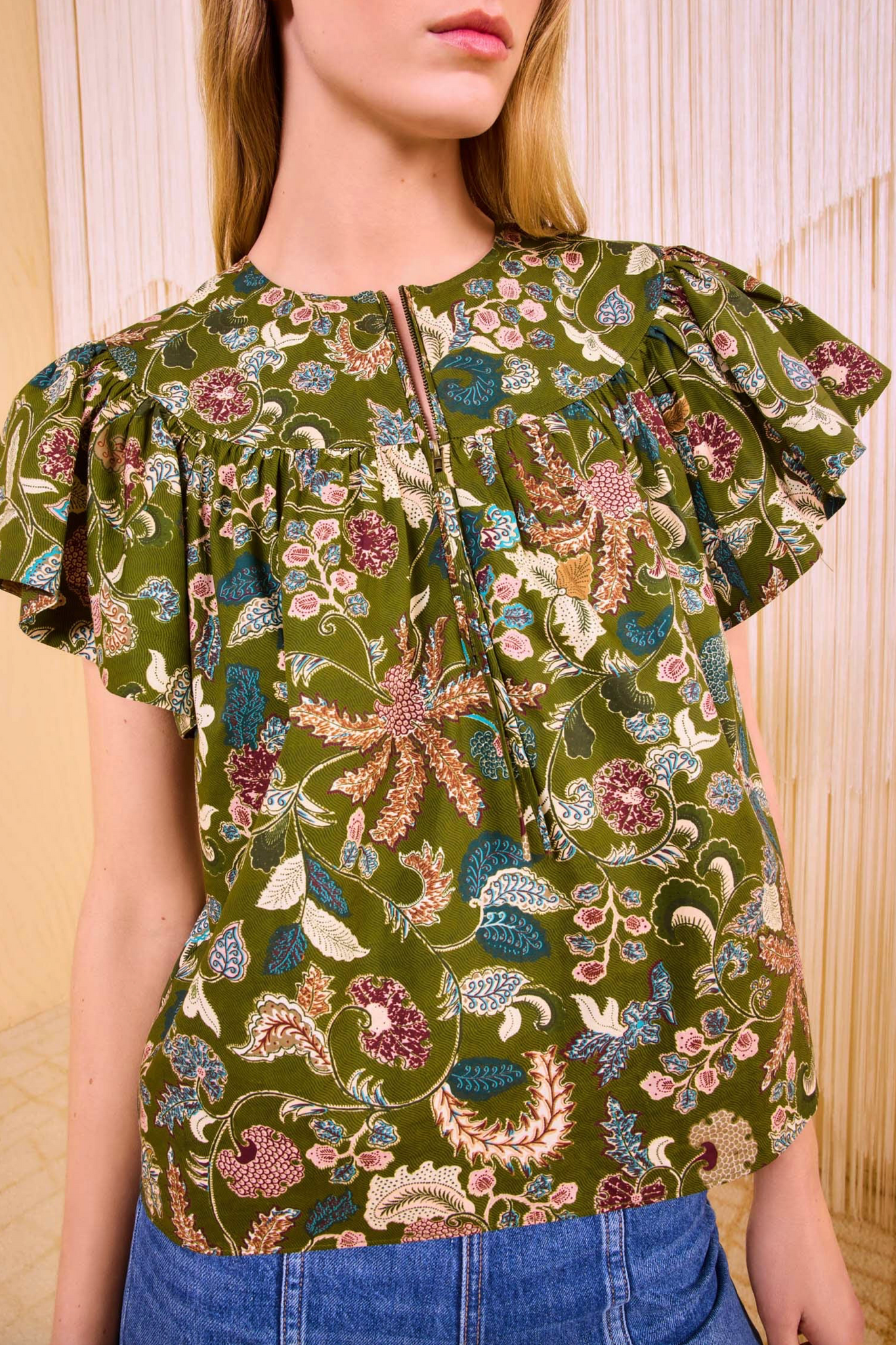 Perline Flutter Sleeve Blouse in Lichen