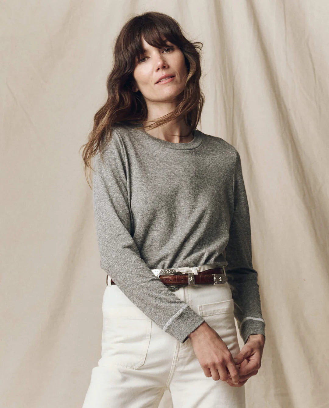 The Great The Long Sleeve Slim Tee. Heather Grey