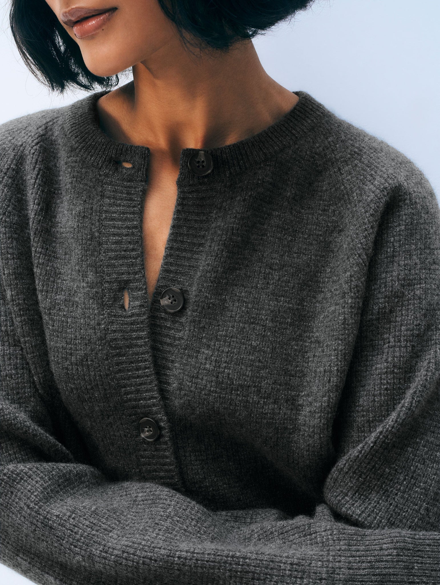 Cashmere Waffle Cardigan in Dark Slate Heather