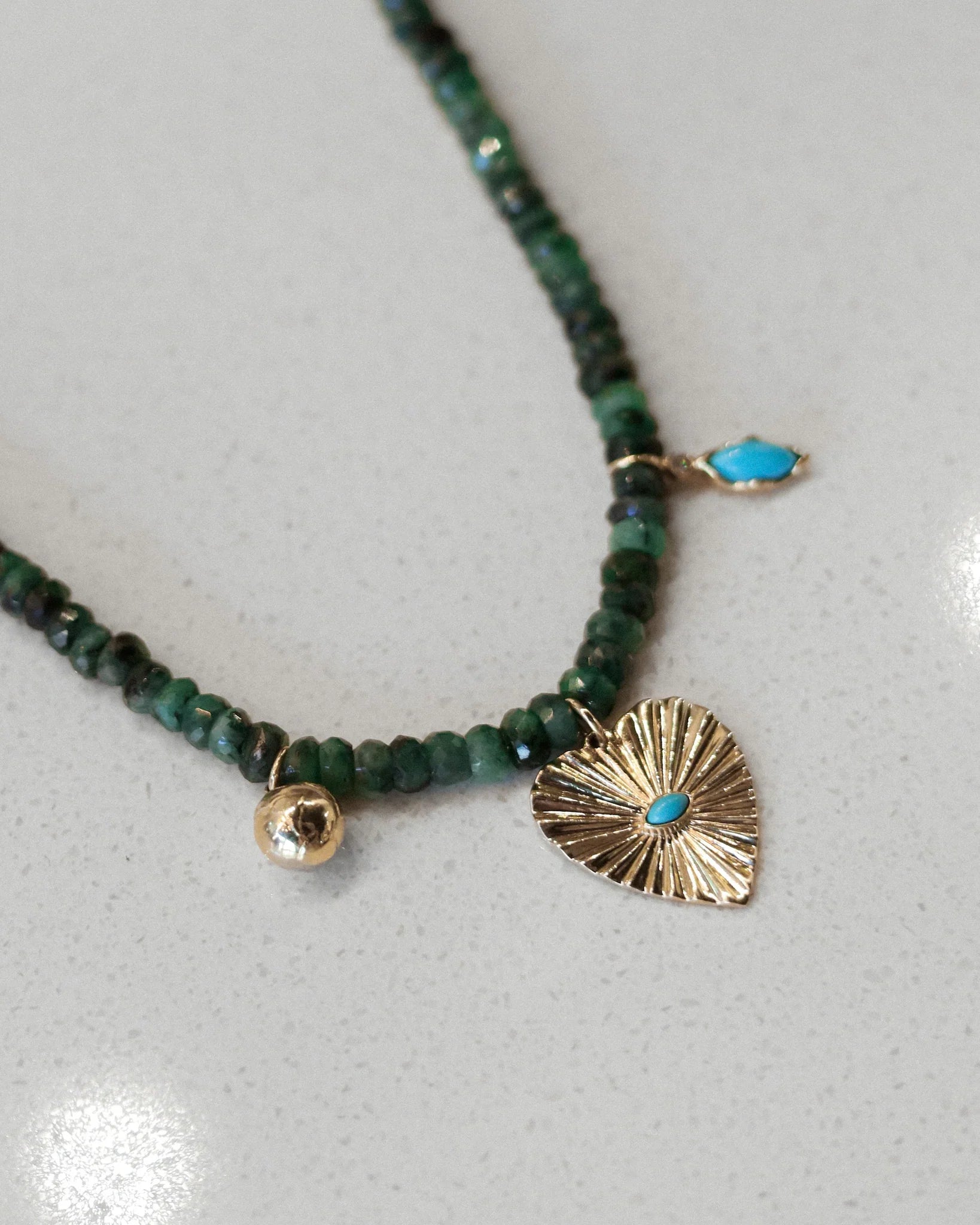 OAK Raw Emerald with Charms Necklace