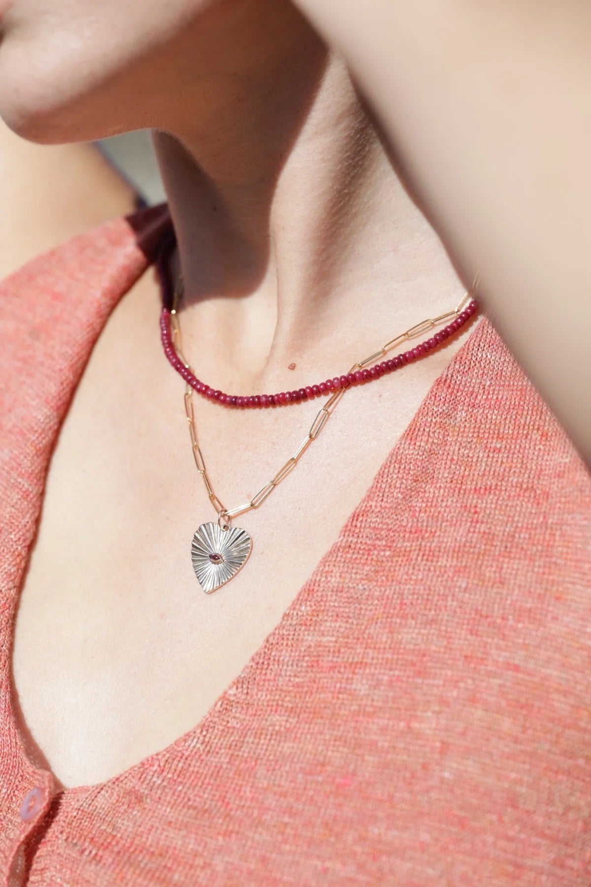 Pink Tourmaline Sunbeam Heart Charm