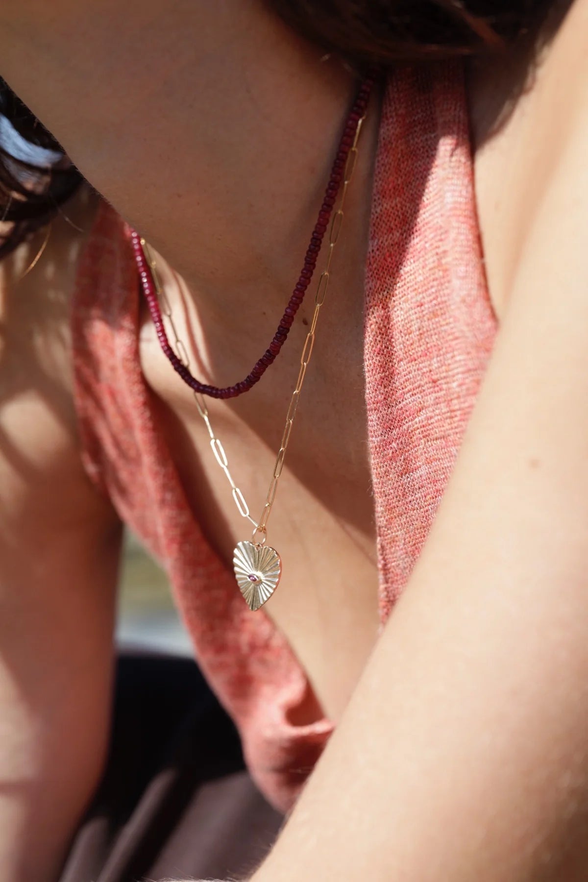 Pink Tourmaline Sunbeam Heart Charm