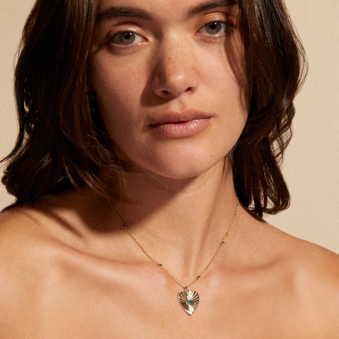 Sapphire Sunbeam Heart Charm