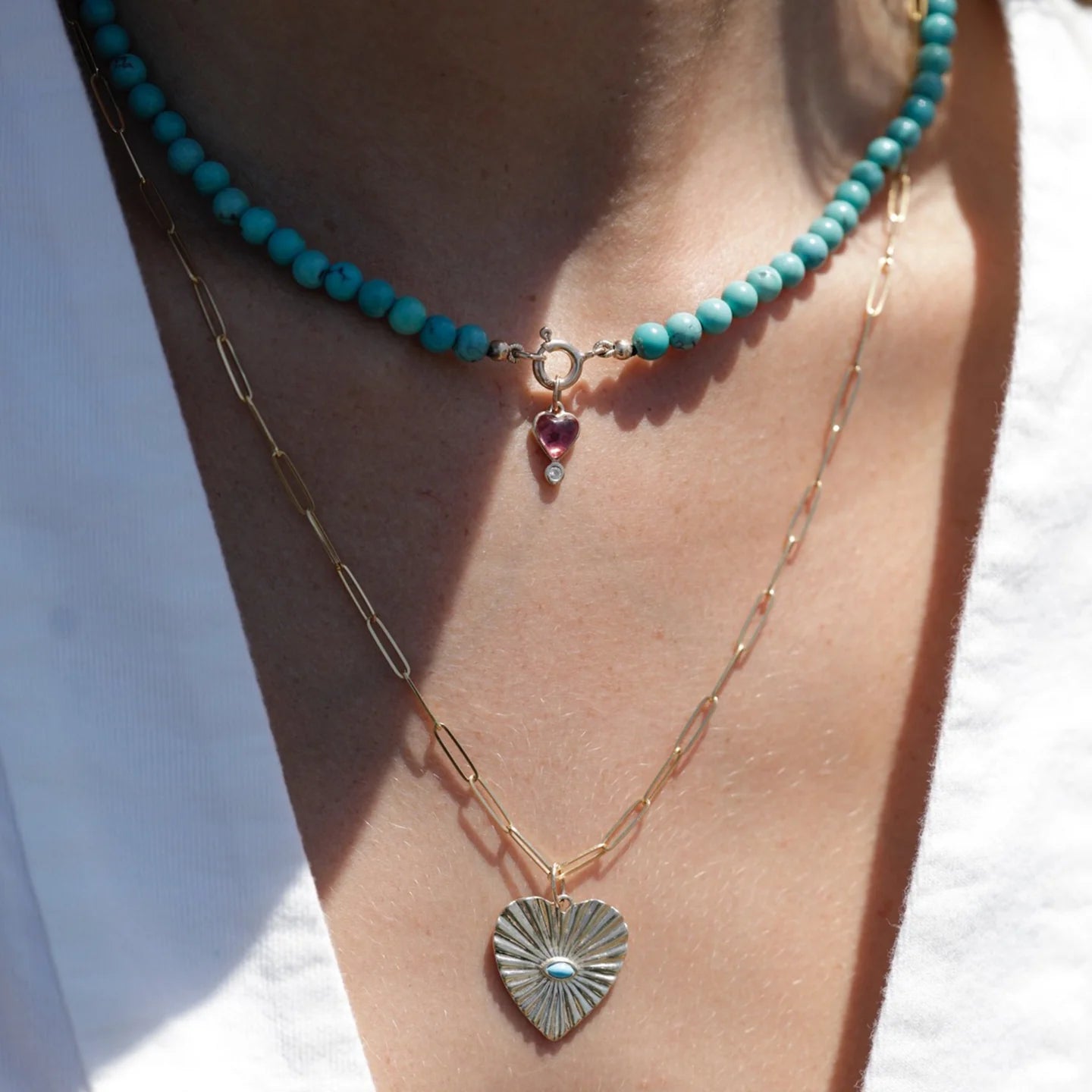 Turquoise Sunbeam Heart Charm