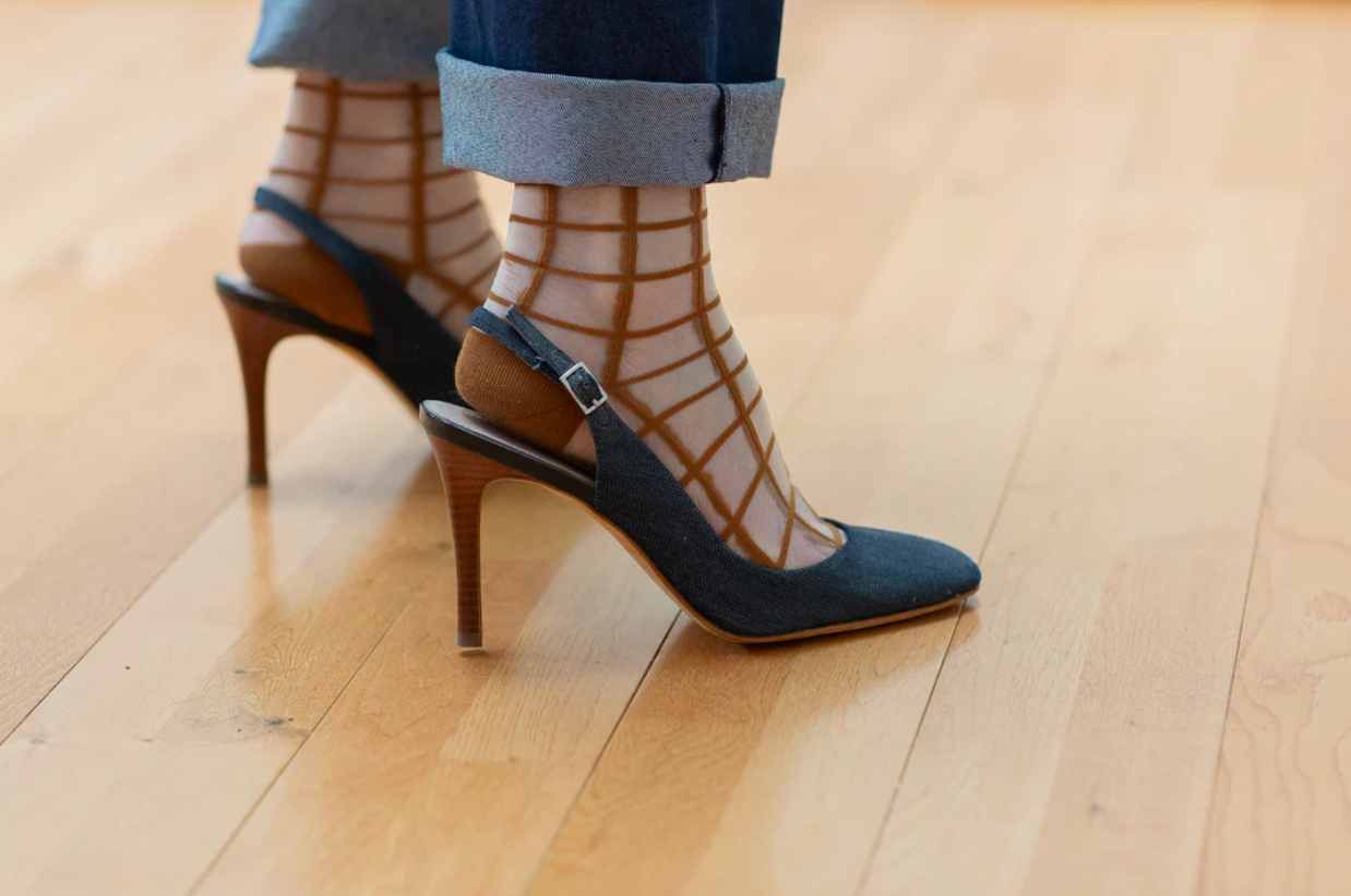 Sheer French Window Socks in Toffee