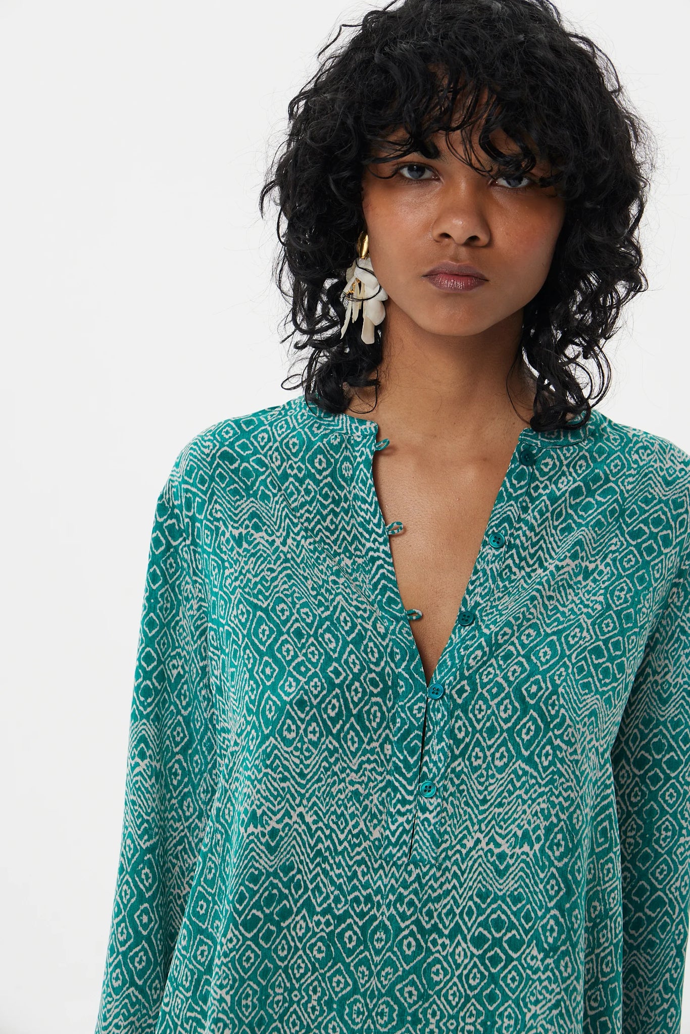 Moldes Clemence Shirt in Emerald Shibory