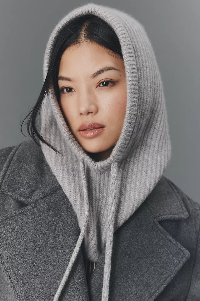 Cashmere Ribbed Balaclava in Grey Heather