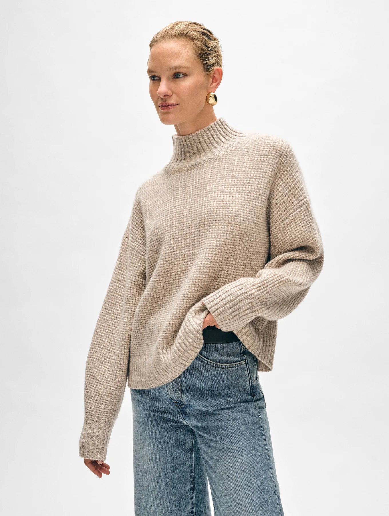 Cashmere Waffle Standneck at Sandwisp Heather