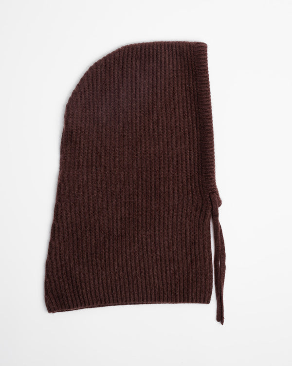 Cashmere Ribbed Balaclava in Coffee Bean