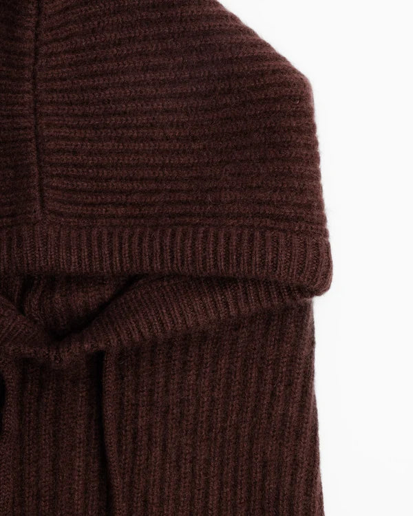 Cashmere Ribbed Balaclava in Coffee Bean