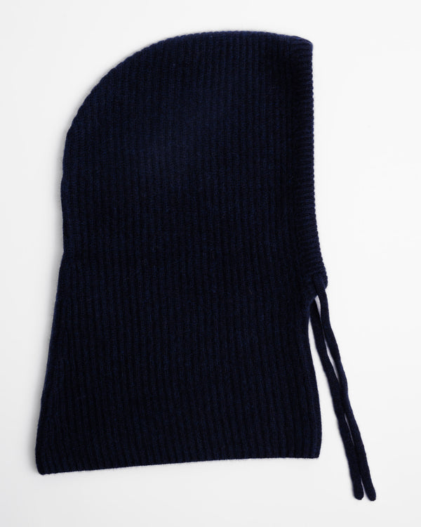 Cashmere Ribbed Balaclava in Deep Navy