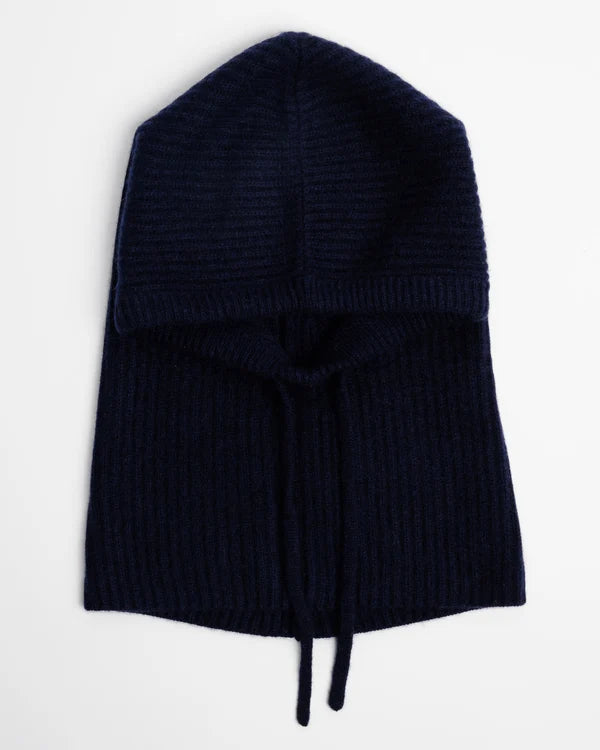 Cashmere Ribbed Balaclava in Deep Navy