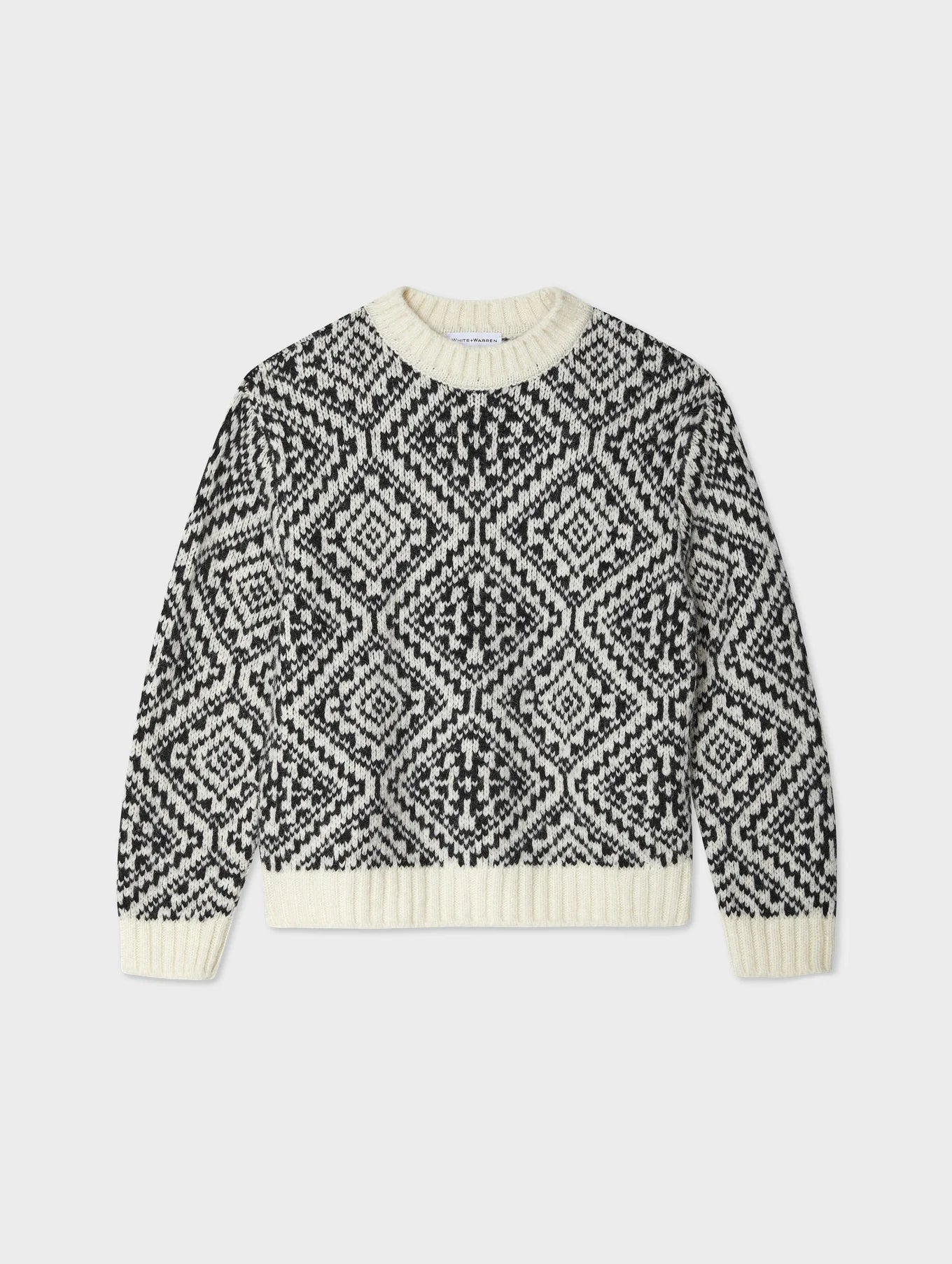 Plush Alpaca Blend Nordic Crewneck in Ivory/Black