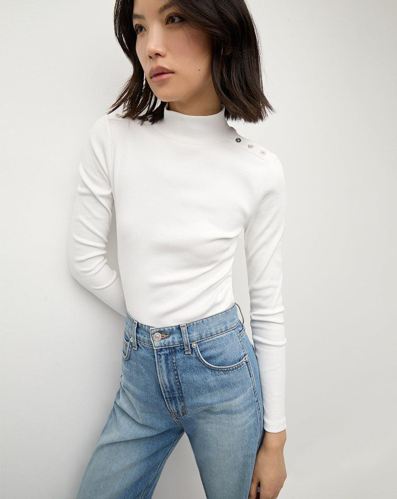 Nate Mockneck Top with Buttons in White