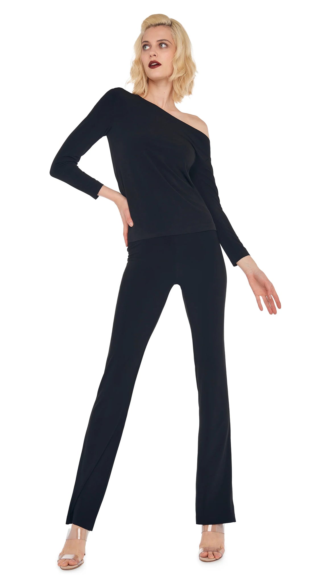 Long Sleeve Drop Shoulder Top in Black