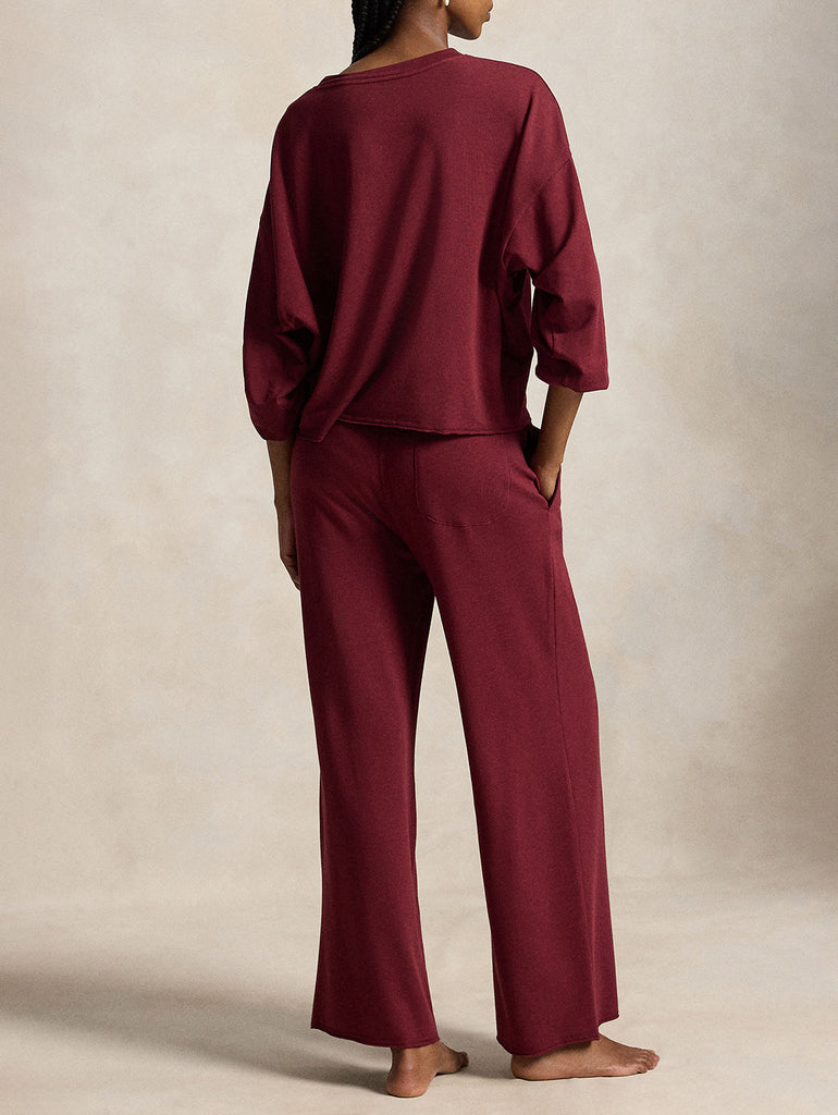 Club Terry Crew Wide Leg Pant Set in Zinfandel