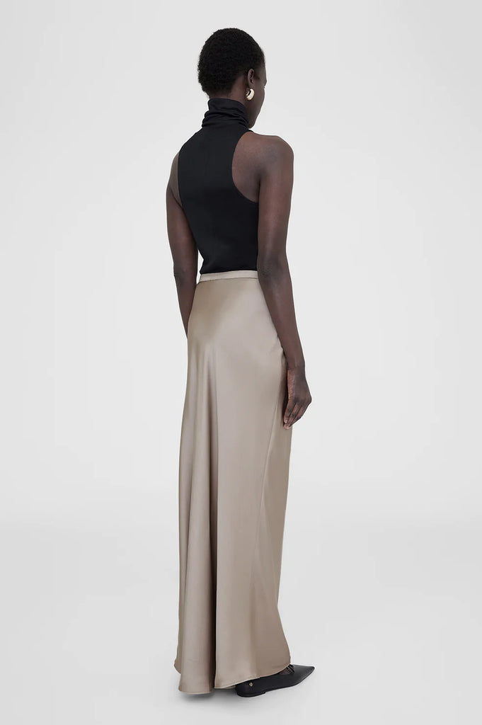 Bar Silk Maxi Skirt in Taupe