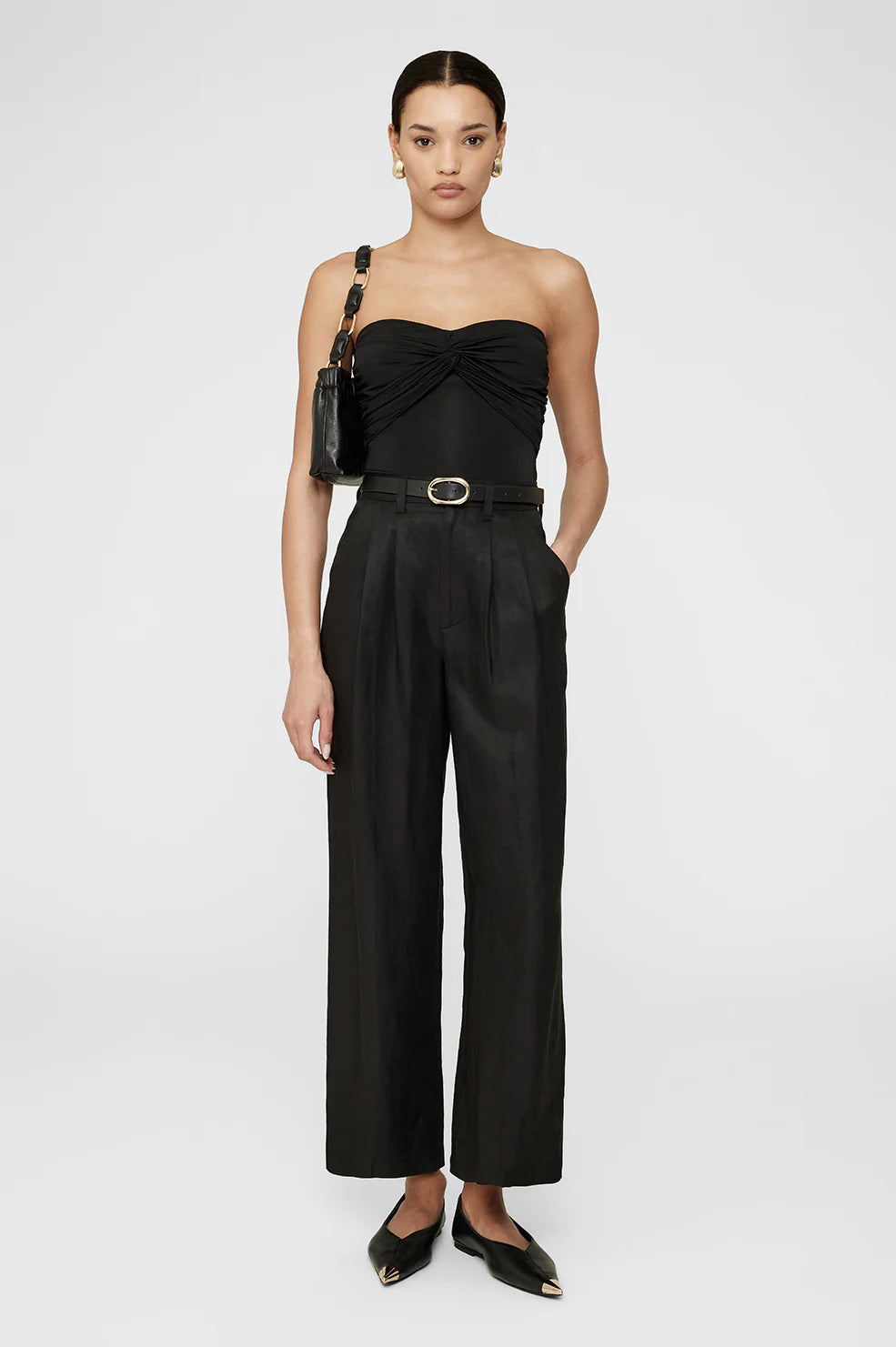 Carrie Ankle Pant in Black Linen Blend