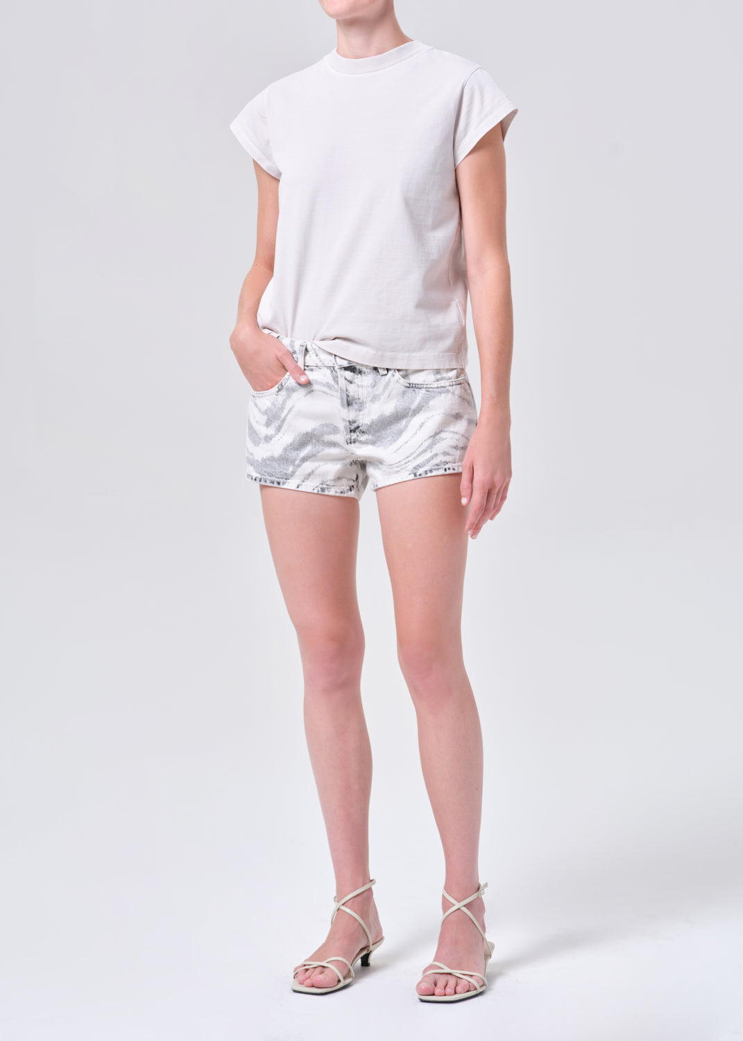 Long Line Bryce Cap Sleeve Tee in Bone