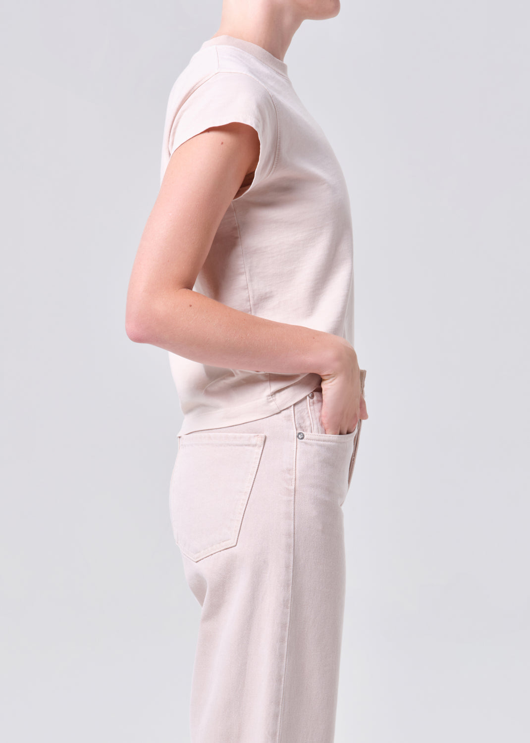 Long Line Bryce Cap Sleeve Tee in Foundation