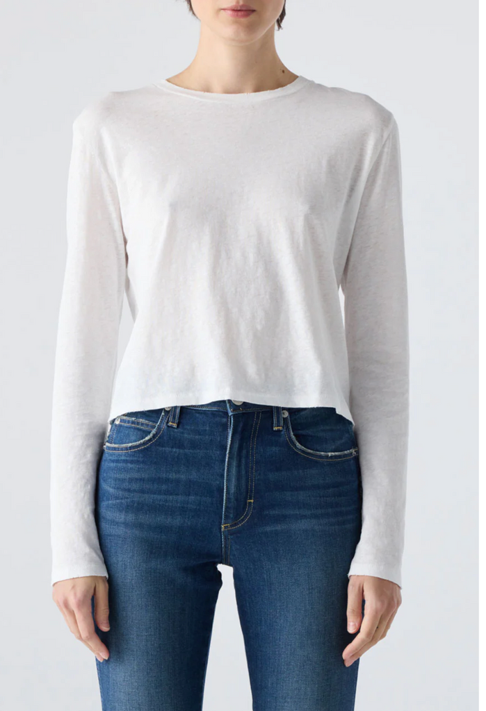 Linen L/S Babe Tee in White