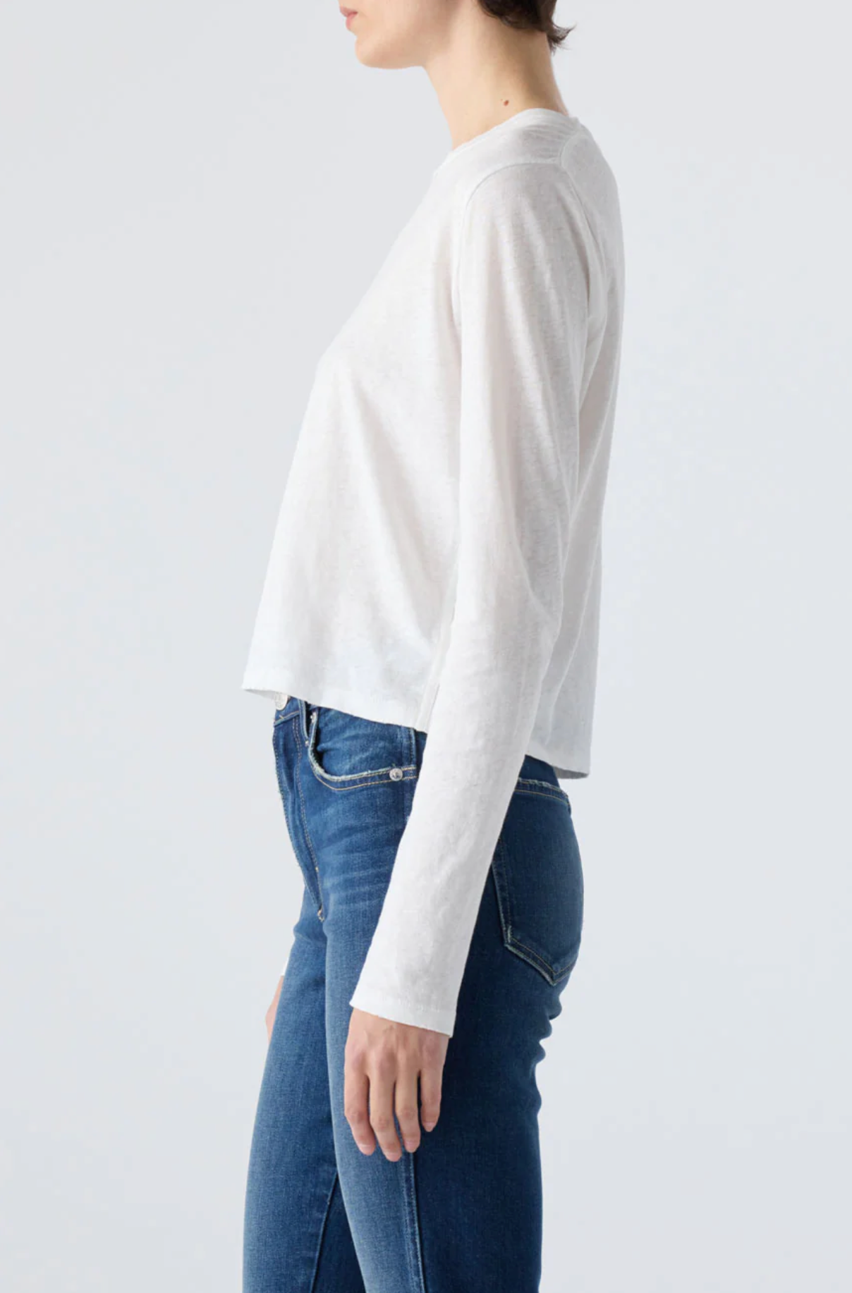 Linen L/S Babe Tee in White
