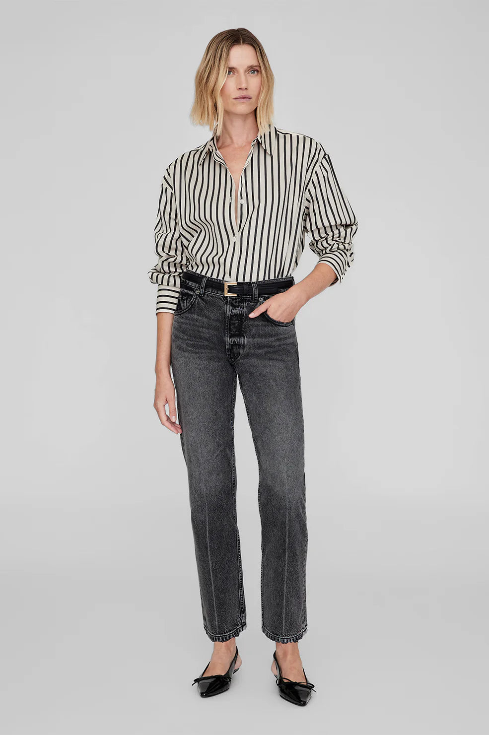 Plaza Shirt in Black and Tan Stripe