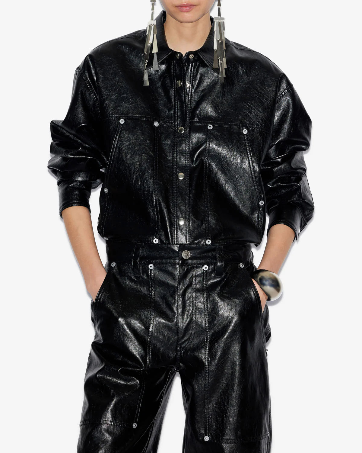 Abelia Leather Style Shirt in Black