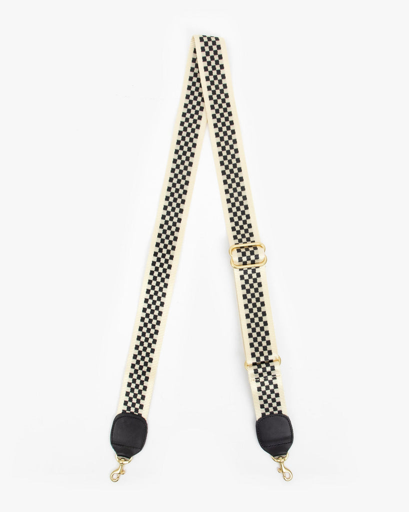 Adjustable Crossbody Strap in Black & Cream Checker