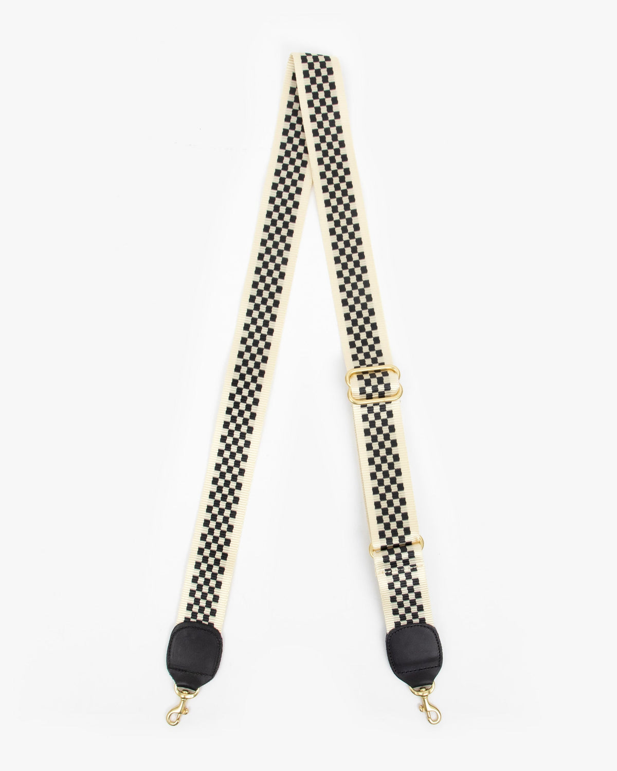 Adjustable Crossbody Strap in Black & Cream Checker