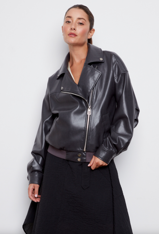Carey Vegan Leather Jacket in Black