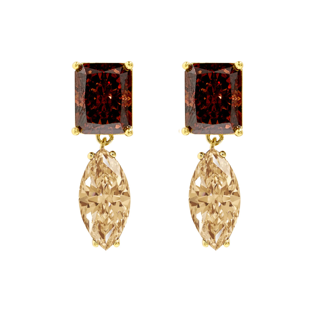 Alberto Earrings in Gold and Brown + Champagne Crystals
