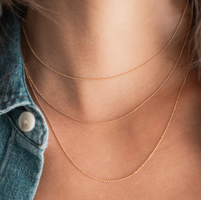 1MM Diamond Cut Ball Chain Necklace in Gold | 18"