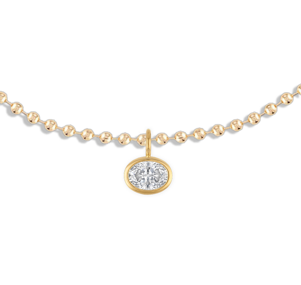 Bezel Oval ball Chain Necklace in Gold | 18"
