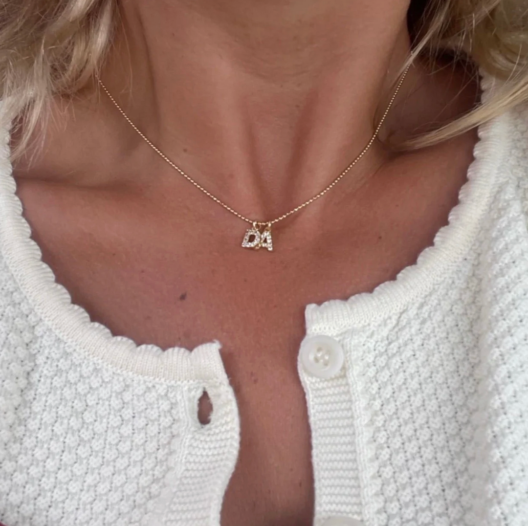 Crystal Letter Charm in Gold