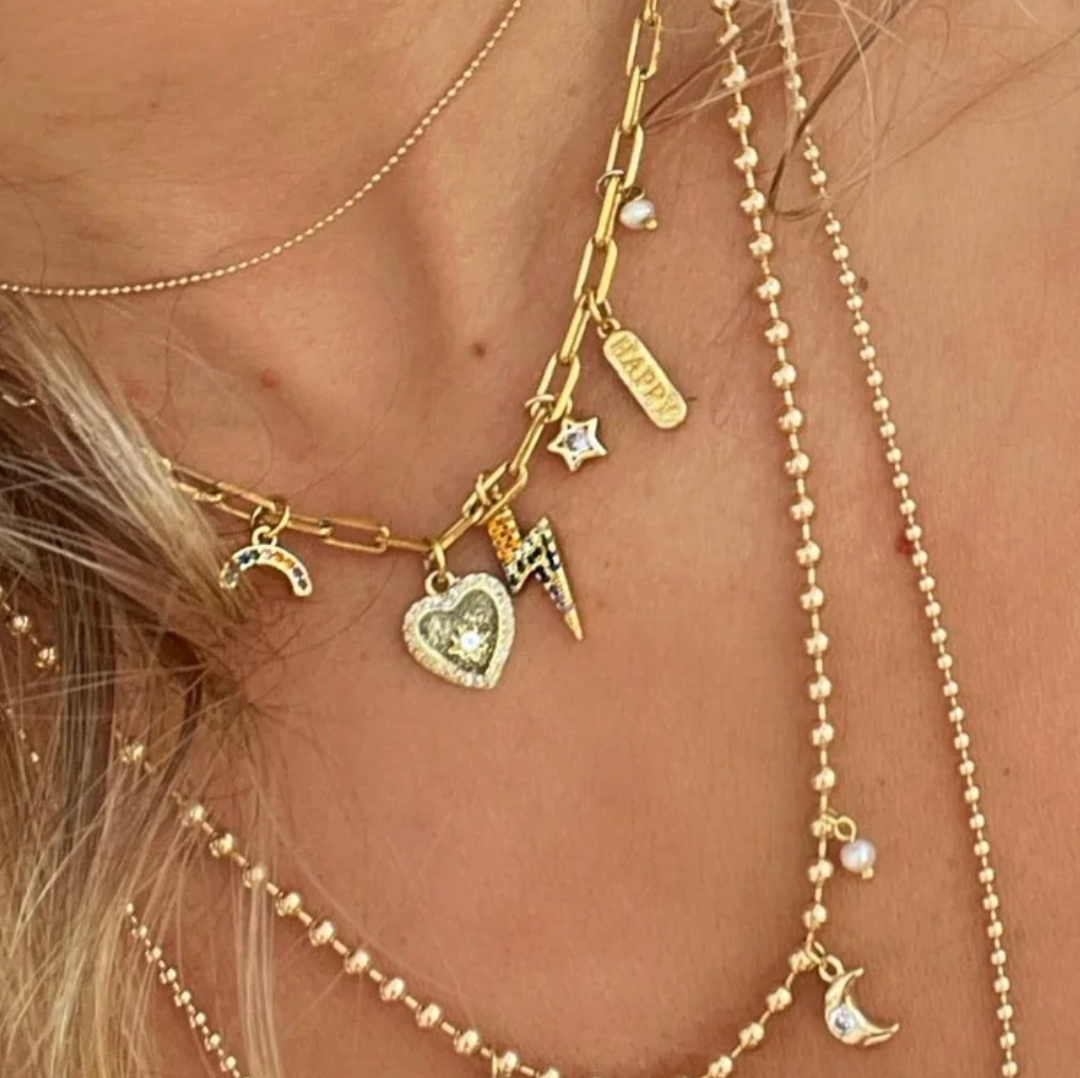 Crystal Letter Charm in Gold
