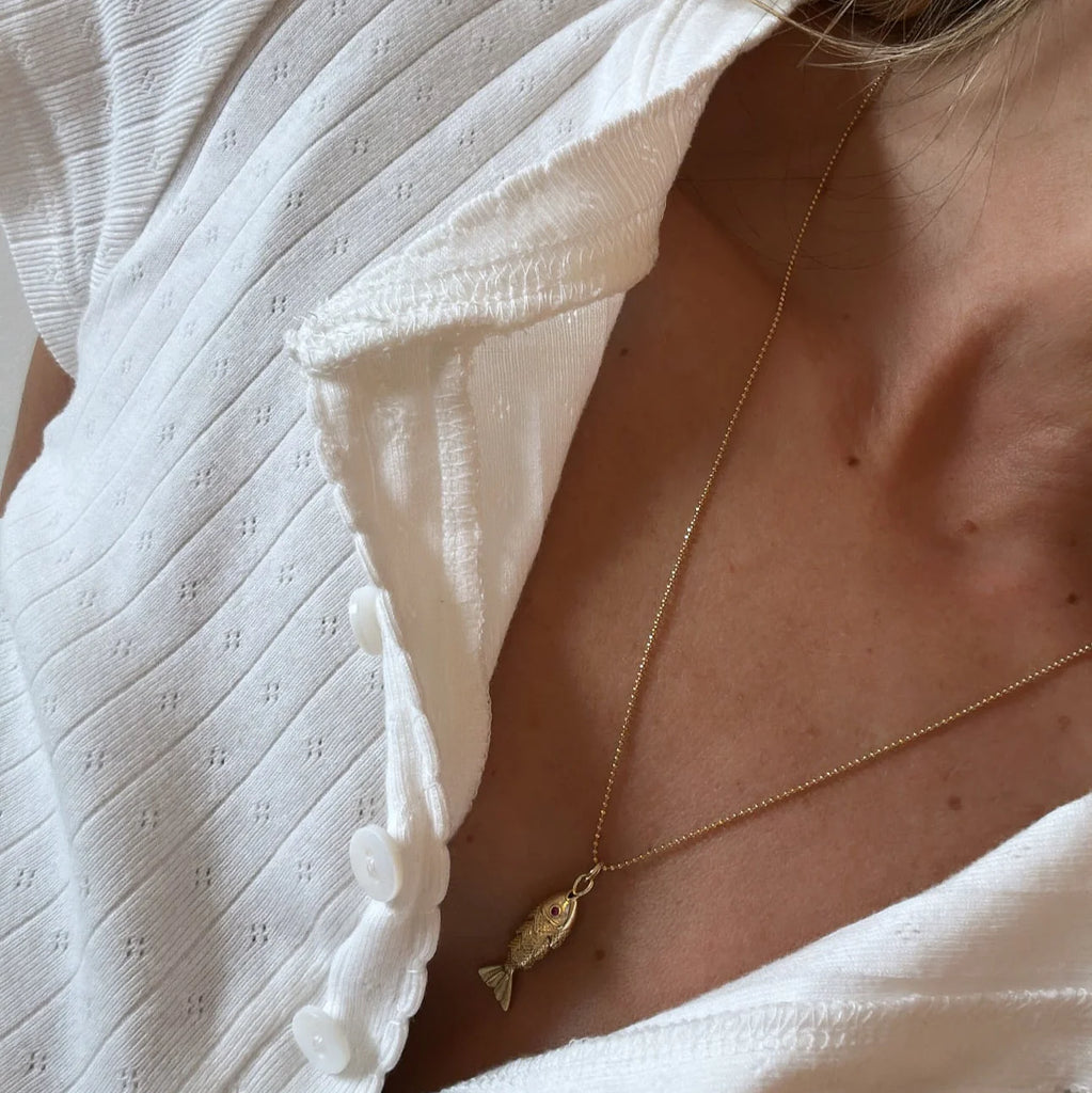 Gold Fish Ball Chain Necklace | 20"