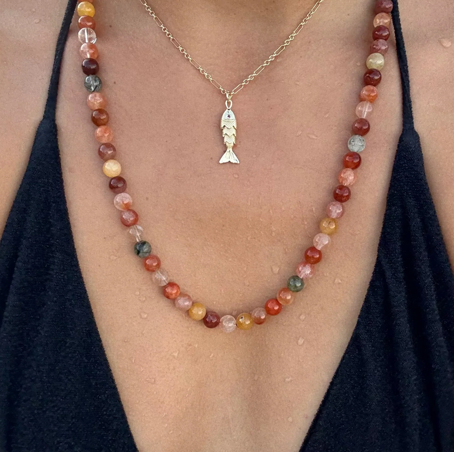 Natural Beaded Necklace in Natural | 24"