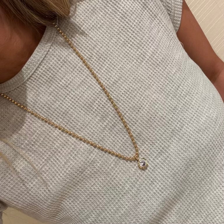 Round Bezel Ball Chain Necklace in Gold | 16"