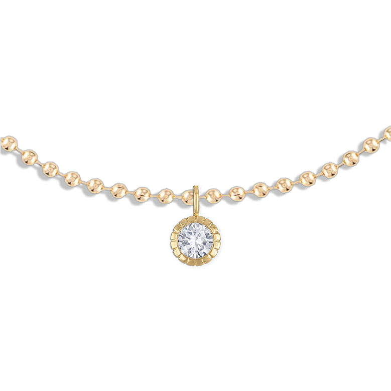 Round Bezel Ball Chain Necklace in Gold | 16"